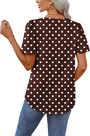 T Shirts for Women V Neck Dressy Casual Blouses Puff Short Sleeve Summer Tops Loose Fit