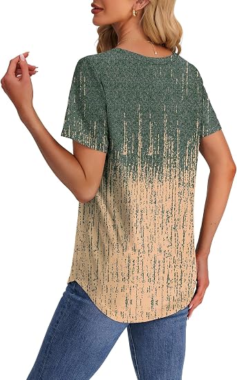 Womens T Shirts V Neck Short Sleeve Casual Tops Loose Fit Basic Tees with Curved Hem